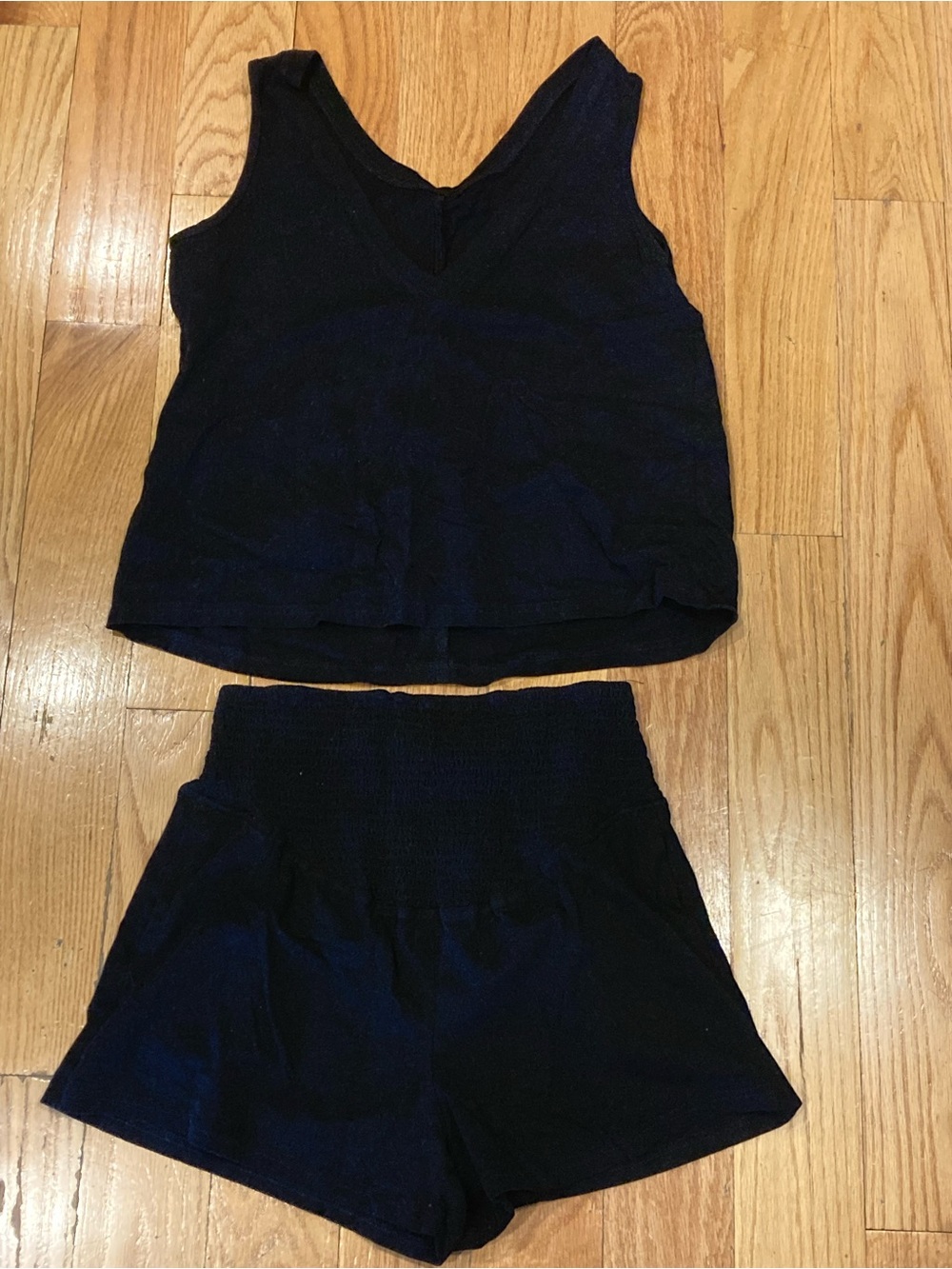 Maternity black  Tank Top and High-Waist Shorts Set.